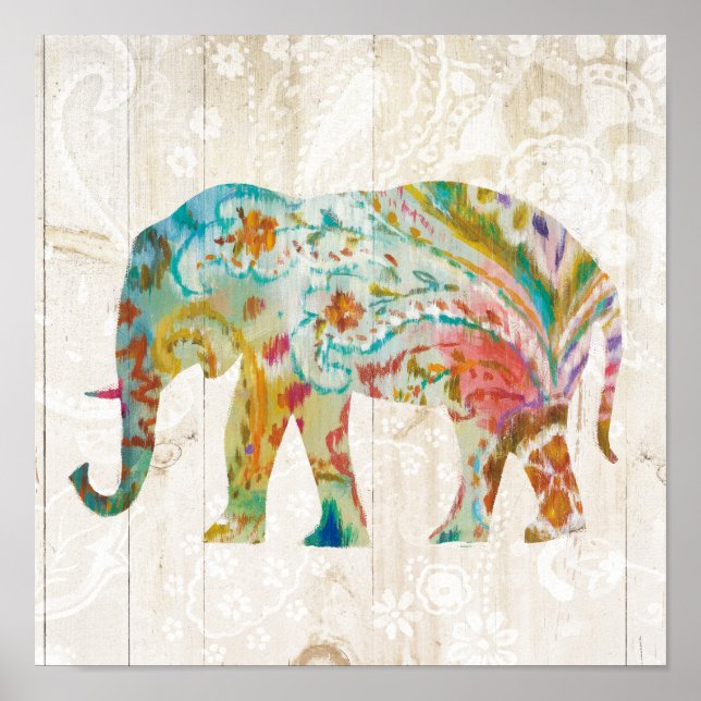 Affiche Boho Paisley Elephant II (Devant)