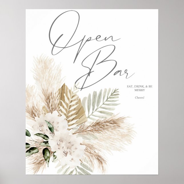 Affiche Boho Palm Pampas & Beige Floral Open Bar Signal 2 (Devant)