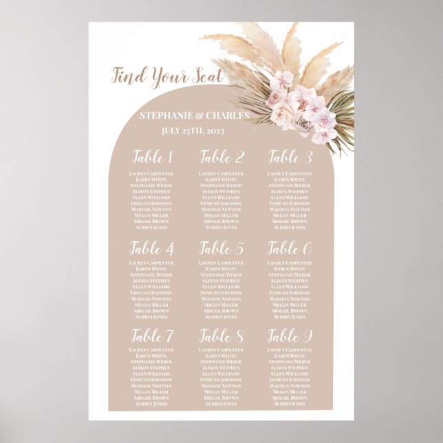 Affiche Boho Pampas Arche Mariage Arche en laiton Carte de (Devant)