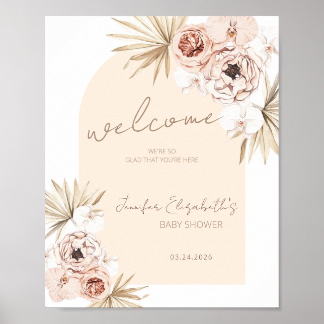 Affiche Boho Pampas Baby shower en herbe Bienvenue (Devant)