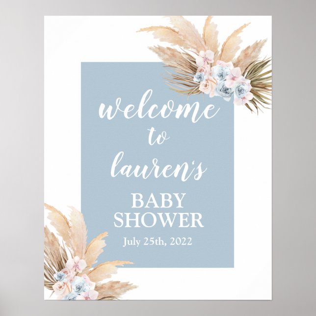 Affiche Boho Pampas Grass Baby shower Garçon Panneau de bi (Devant)