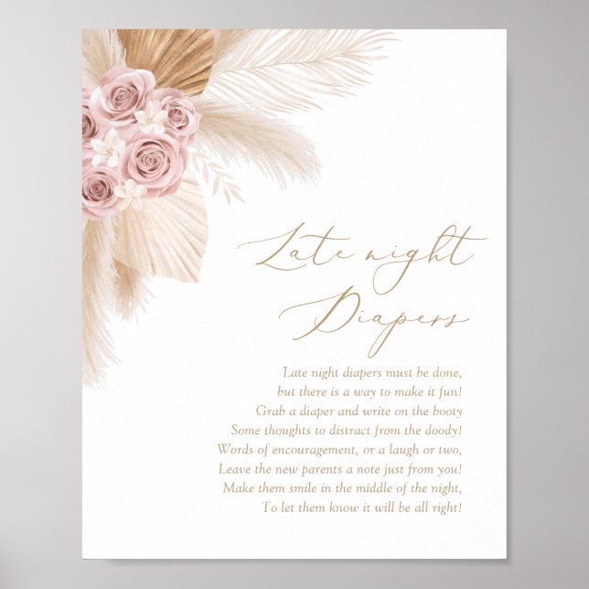 Affiche Boho Pampas Grass Baby shower Late Night Diapos (Devant)