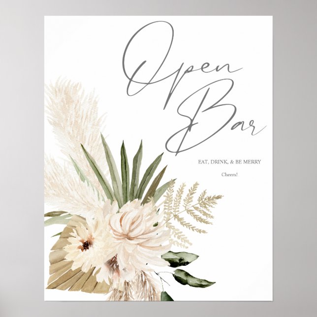 Affiche Boho Pampas Grass & Beige Floral Open Bar Signal 2 (Devant)