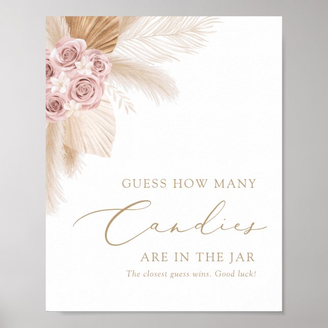 Affiche Boho Pampas Grass Devinez Combien de bonbons Signa (Devant)