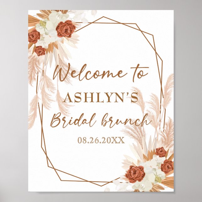 Affiche Boho Pampas Grass Élégant Brunch nuptial Bienvenue (Devant)