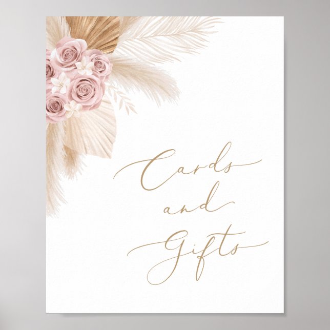 Affiche Boho Pampas Grass Girl Baby Shower Cards and Gifts (Devant)