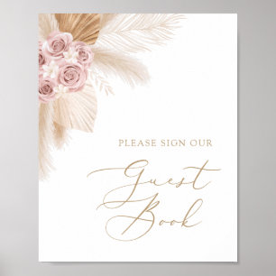 Affiche Boho Pampas Grass Girl Baby shower Guest Book Sign