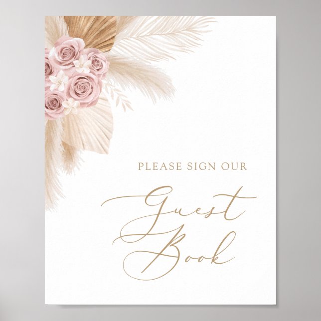 Affiche Boho Pampas Grass Girl Baby shower Guest Book Sign (Devant)