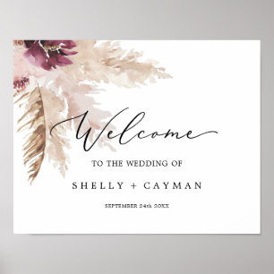 Affiche Boho Pampas Grass Mariage Bienvenue