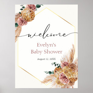 Affiche Boho Pampas Grass séché Bouquet Douche Bienvenue