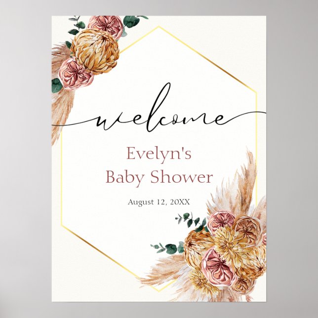 Affiche Boho Pampas Grass séché Bouquet Douche Bienvenue (Devant)