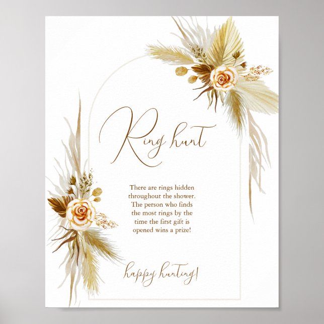 Affiche Boho pampas herbe bague chasse nuptiale douche jeu (Devant)