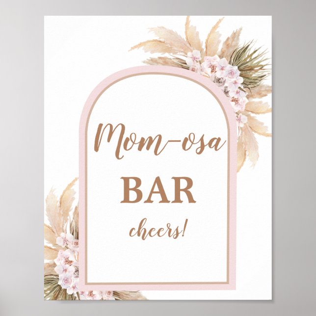 Affiche Boho Pampas rose Gris Momosa Panneau bar (Devant)