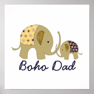 Affiche Boho Papa, Gold Elephant