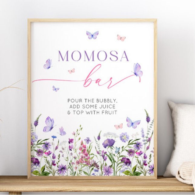 Affiche Boho Papillon Fleur sauvage Baby shower Momosa Bar (Boho Butterfly Wildflower Baby Shower Momosa Bar Poster)