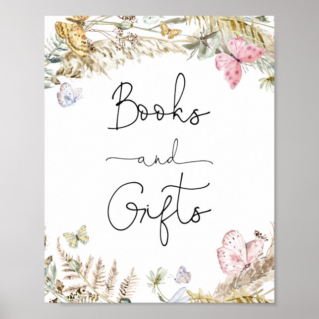 Affiche Boho Papillons Livres et Cadeaux (Devant)