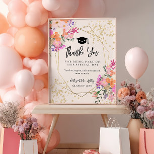 Affiche Boho Parties scintillant or Floral rose Merci de g