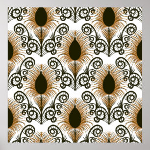 Affiche Boho Peacock Bijou en plumes Tone Brown & Or