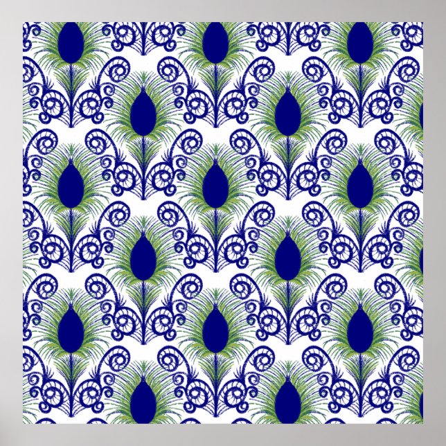 Affiche Boho Peacock en plumes Bijou Tone-Blue Vert (Devant)