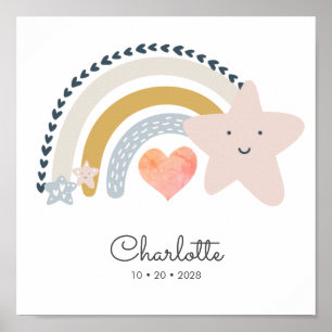 Affiche Boho Personnalisé Nom Arc En Ciel Date De Naissanc