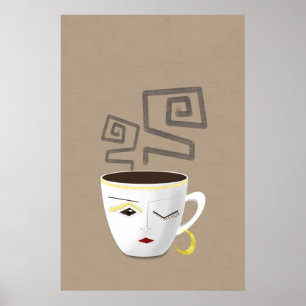 Affiche Boho petite tasse de café arabe africain blanc par