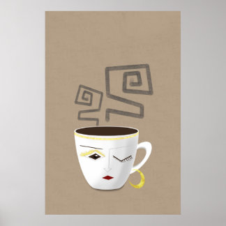 Affiche Boho petite tasse de café arabe africain blanc par