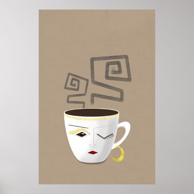 Affiche Boho petite tasse de café arabe africain blanc par (Devant)