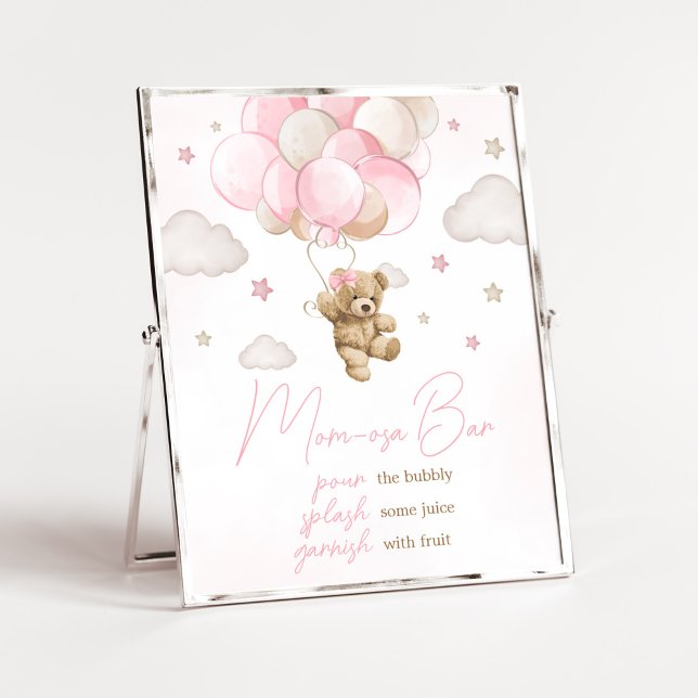 Affiche Boho Pink Bear Ballotte Baby shower Maman Osa Bar (We Can Bearly Wait Pink Balloon Baby Shower Mom Osa Bar Sign)