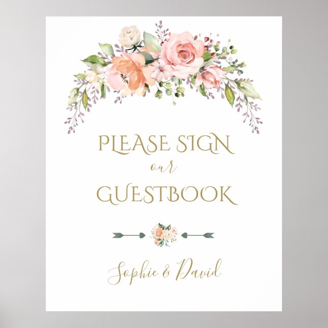 Affiche Boho Pink Blush Mariage S'Il Vous Plaît Signez Not (Devant)