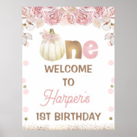 Boho Pink Floral Citrouille 1er anniversaire Affic
