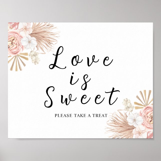 Affiche Boho Pink Florals Love is Sweet Sign (Devant)