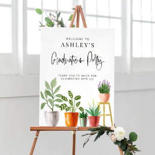 Affiche Boho Poted Houseplants Graduation Party Bienvenue