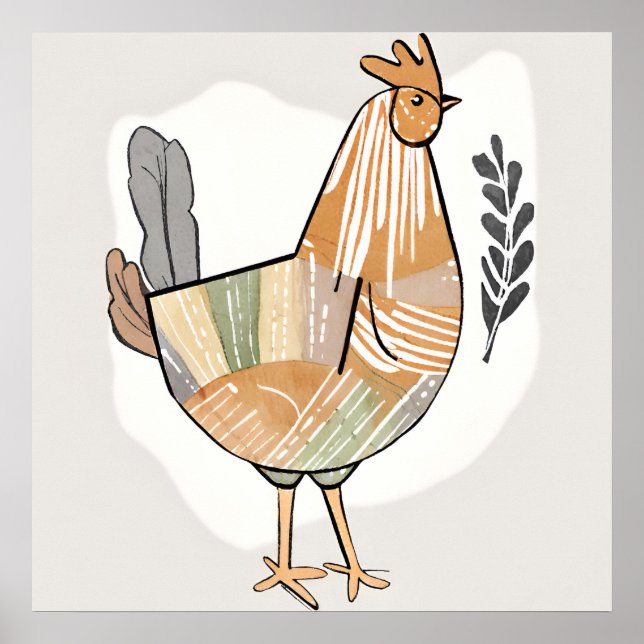 Affiche Boho poulet Leaf Art botanique style moderne (Devant)