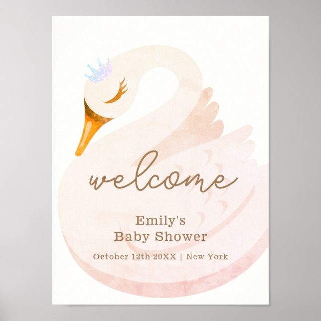 Affiche Boho Princess Swan Girl Baby shower Bienvenue (Devant)