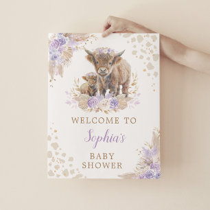 Affiche Boho Purple Highland Vache Bébé Fille Douche Bienv