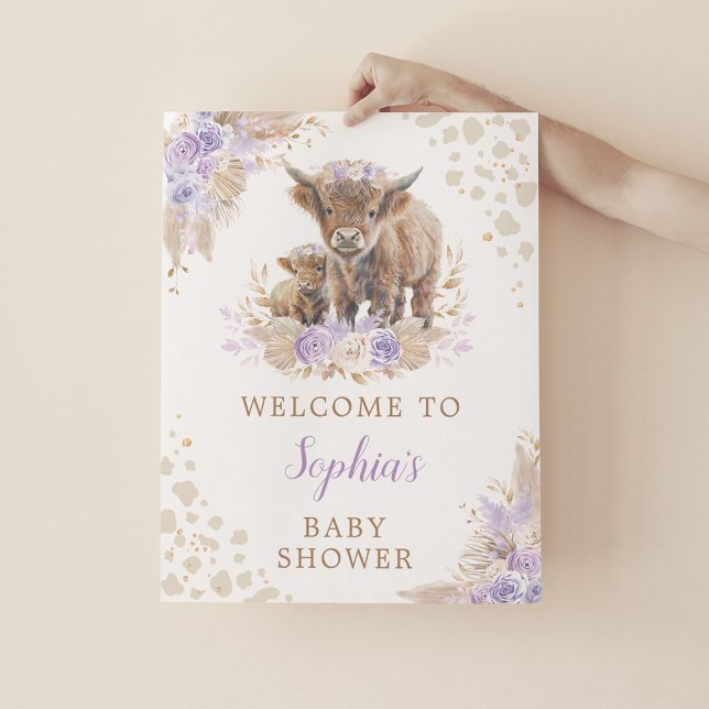 Affiche Boho Purple Highland Vache Bébé Fille Douche Bienv (Créateur téléchargé)