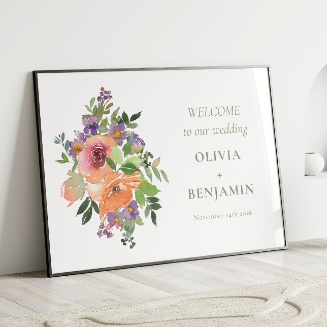 Affiche Boho Purple Orange Floral Mariage Bienvenue (Créateur téléchargé)