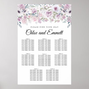 Affiche Boho Purple White Floral 8-Table Seating Chart