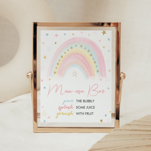 Affiche Boho Rainbow Baby shower Mom Osa Bar (Pink Rainbow Baby Shower Mom Osa Bar Sign)