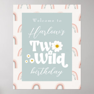 Affiche Boho Rainbow Daisy Two Wild 2nd Birthday Welcome