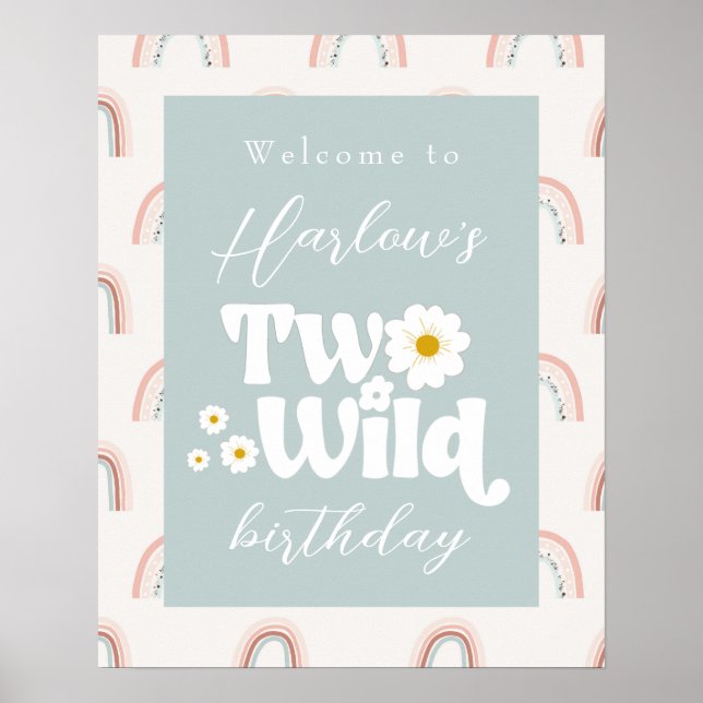 Affiche Boho Rainbow Daisy Two Wild 2nd Birthday Welcome (Devant)