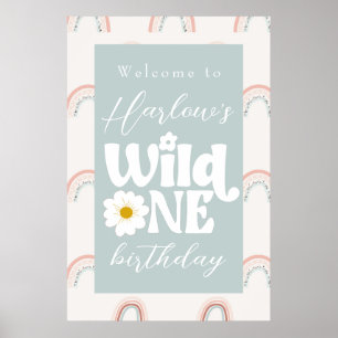 Affiche Boho Rainbow Daisy Wild One first Bird Welcome