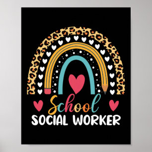 Affiche Boho Rainbow School Social Worker