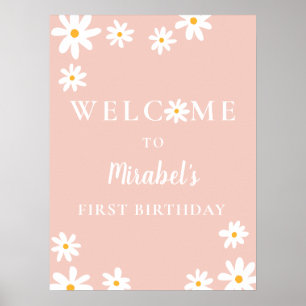 Affiche Boho Retro Daisy Wild One 1er anniversaire Bienven