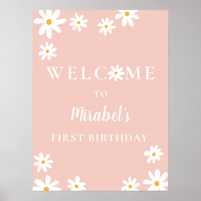 Affiche Boho Retro Daisy Wild One 1er anniversaire Bienven (Devant)