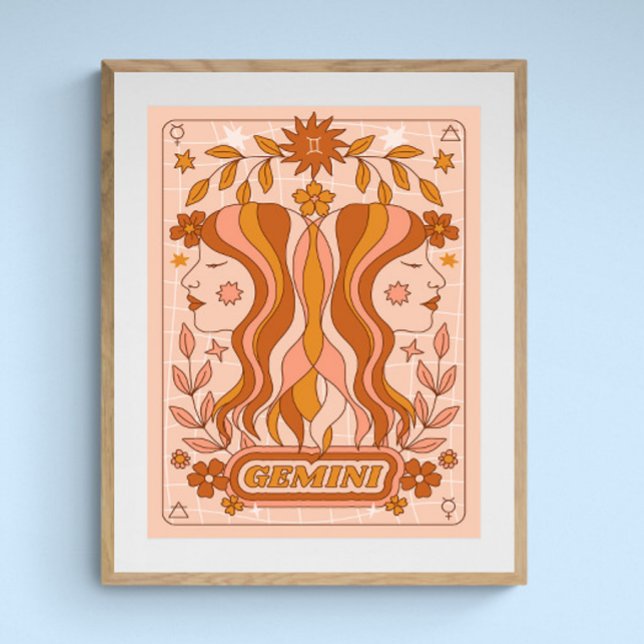 Affiche Boho Retro Gemini Zodiac (Créateur téléchargé)