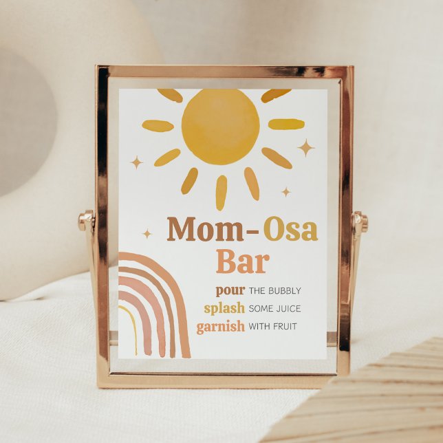 Affiche Boho Retro Sunshine Baby shower Maman Osa Bar (Here Comes the Sun Baby Shower Mom Osa Bar Sign)