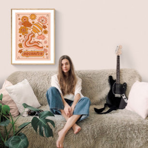 Affiche Boho Rétro Verseau Zodiaque