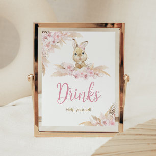 Affiche Boho rose Baby shower Bunny Boissons