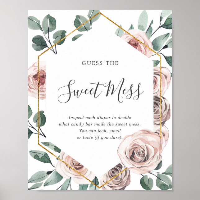 Affiche Boho Rose Baby shower Devinez L'affiche Sweet Mess (Devant)